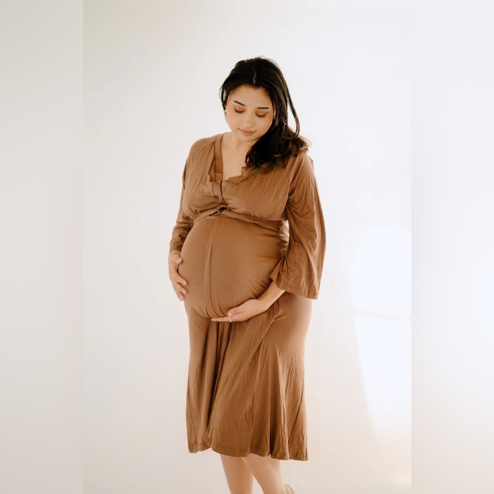 Elegant Brown Maternity Dress